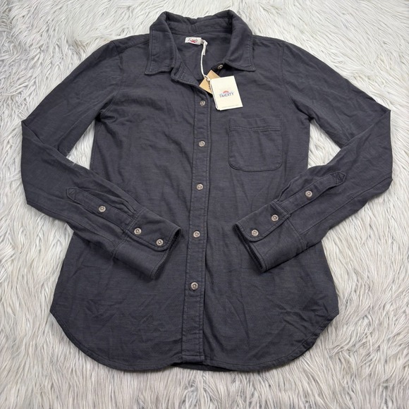 NWT Faherty Women's S Gray Knit Season Shirt Button Front Minimalist - Picture 1 of 8